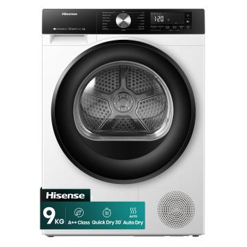 Hisense 9 kg heat pump dryer with AutoDry for precise drying, a quick Refresh program for lightly worn clothes and an AllergyCare cycle for cleaner results. Easy everyday use with TwinFlow air circulation and ConnectLife control.